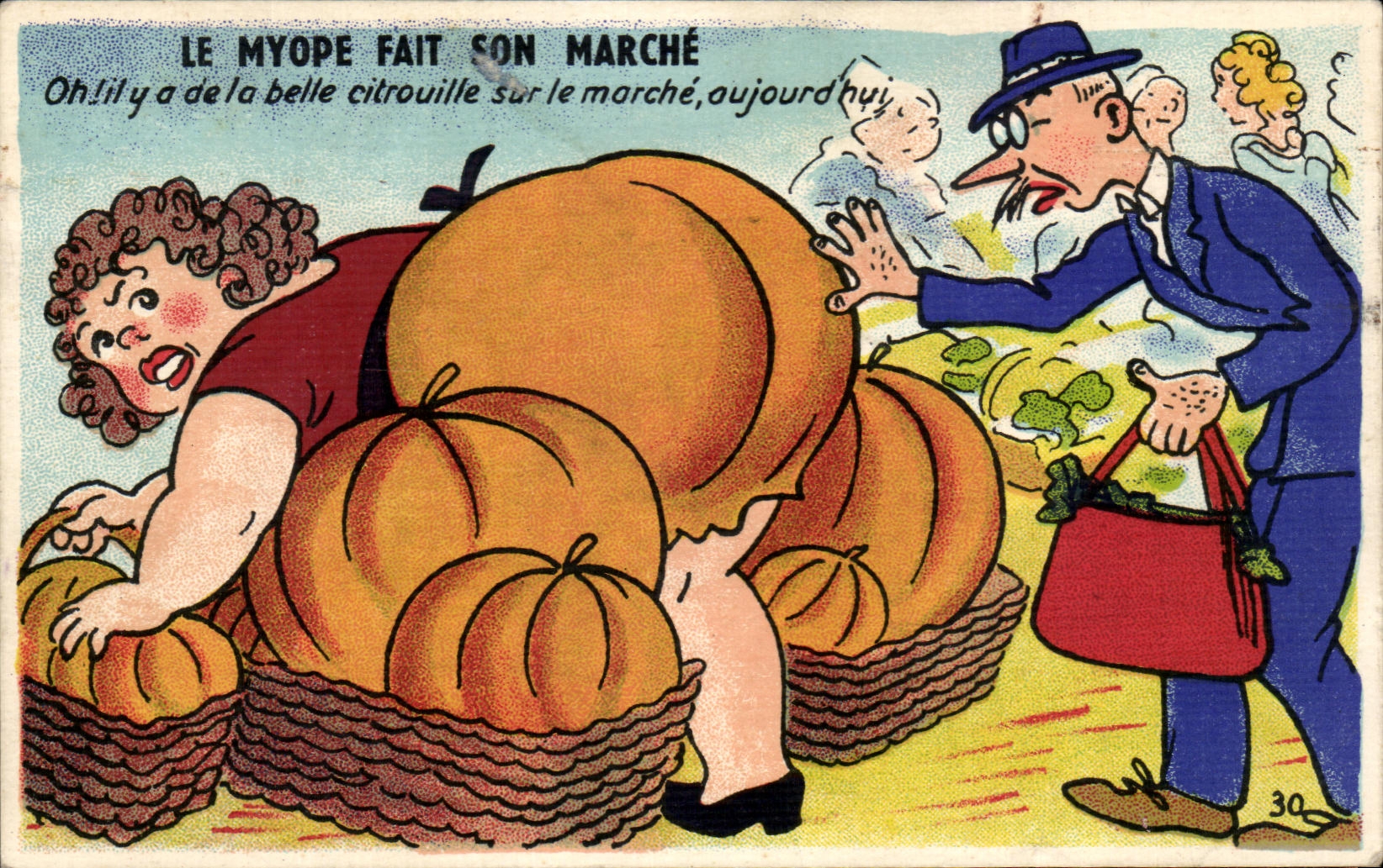 CPA Le Myope Fait son Marche Citrouille 