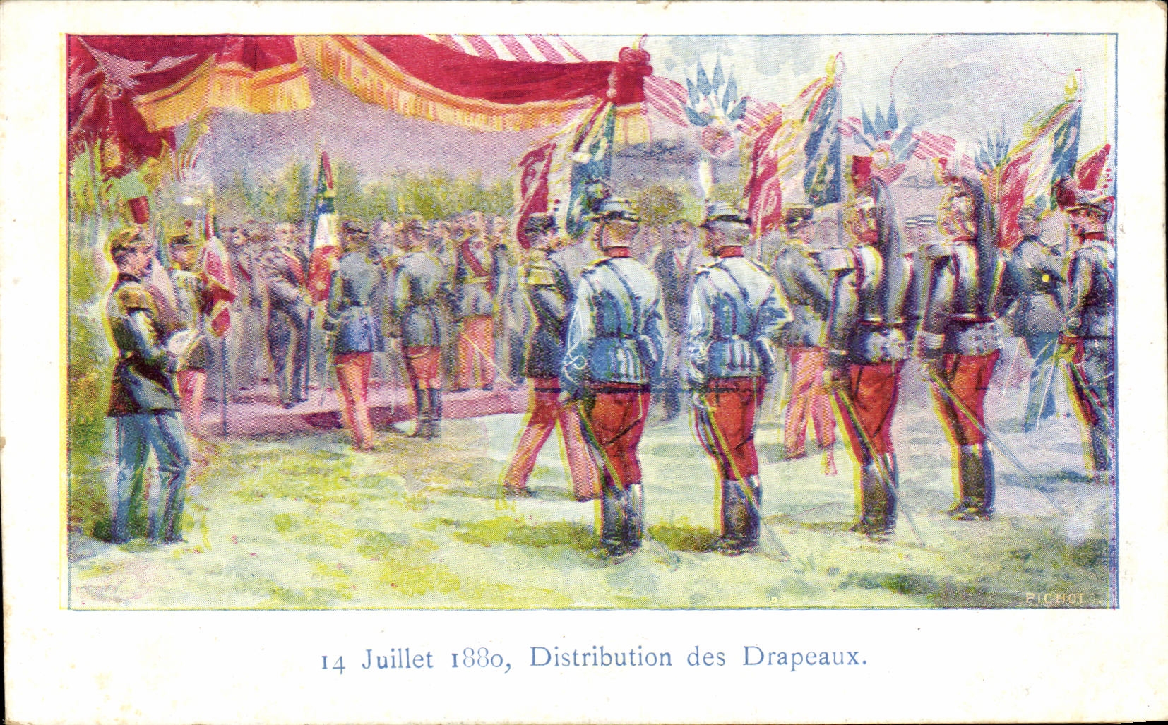 CPA Distribution des Drapeaux 14 juillet 1880 Militaria 