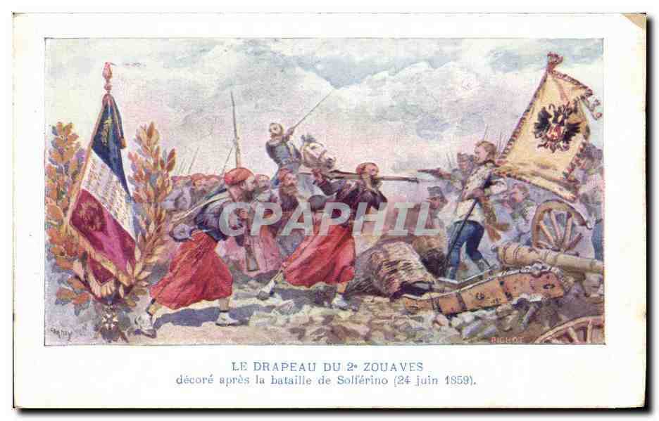 CPA Le Drapeau du 2eme zouaves decore apres la bataille de Solferino Militaria 24 juin 1859 