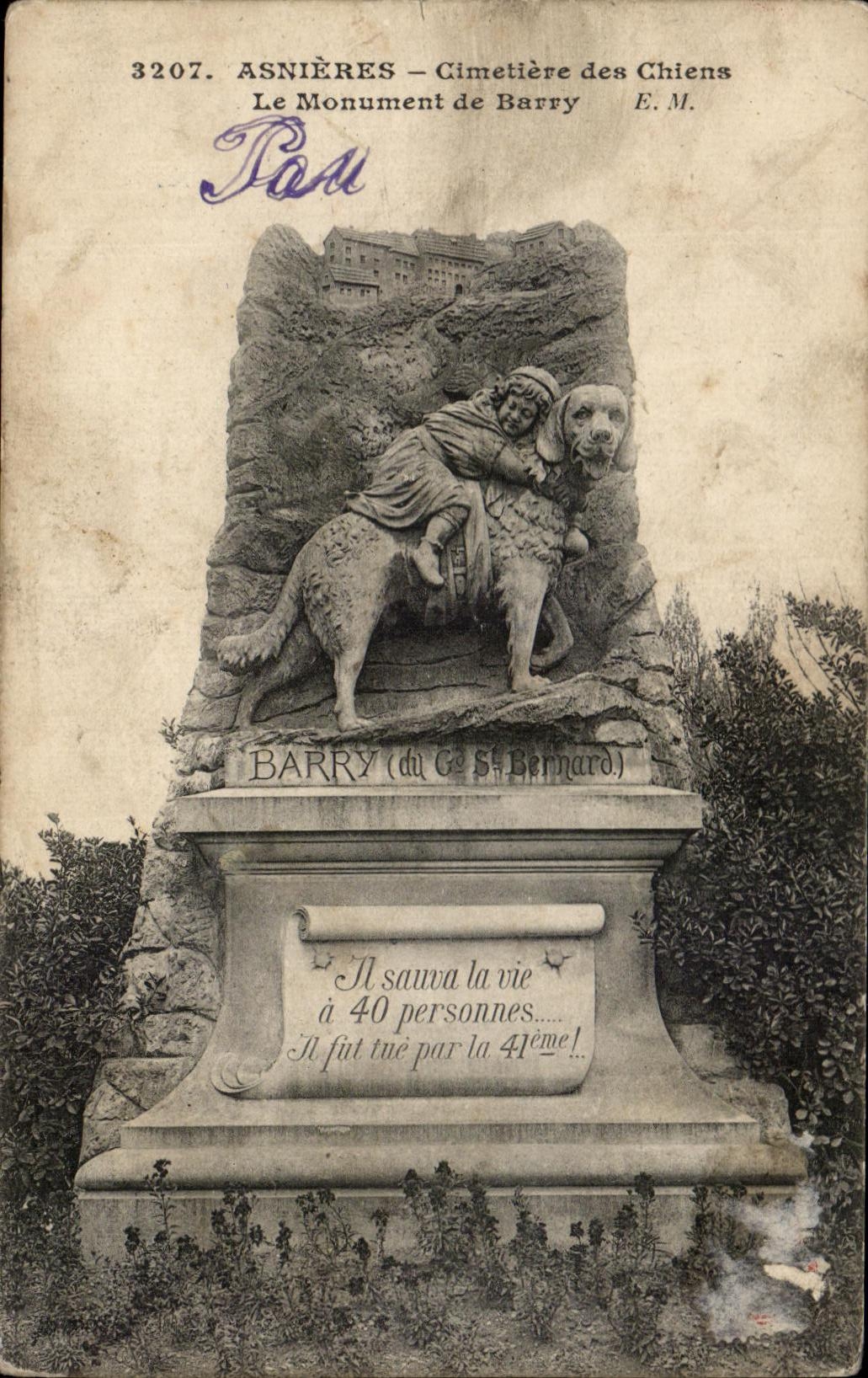 CPA Asnieres Cimetiere des Chiens Le Monument de Barry