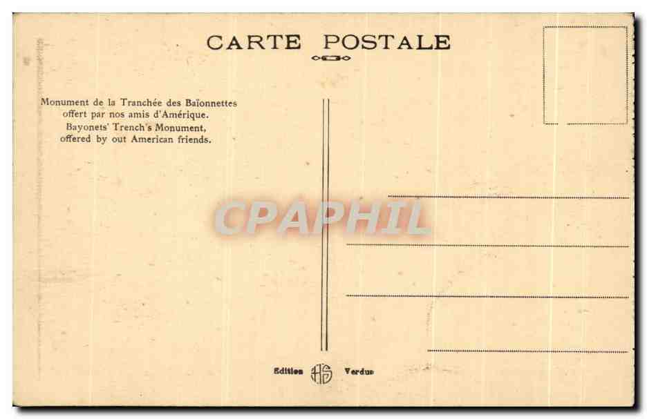 Monument de la Tranchée des Baionnettes — offert par nos amis d'Amérique — Édition Verdus — Achterkant
