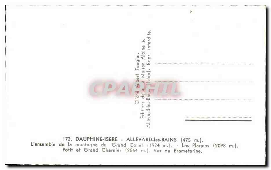 CPA Dauphine Isere Allevard Les Bains L'ensemble de la Montagne de Grand Collet Les Plagnes Petit et Grand Charnier — Verso
