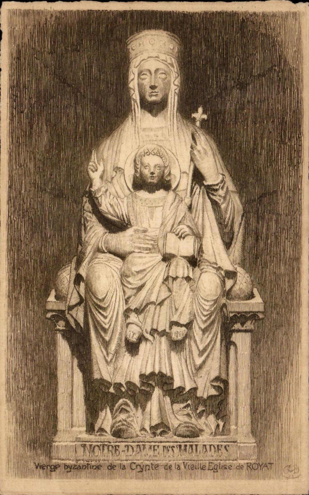 Vierge byzantine de la crypte de la vieille église de Royat — éditeur CPAPHIL, n° de série non visible