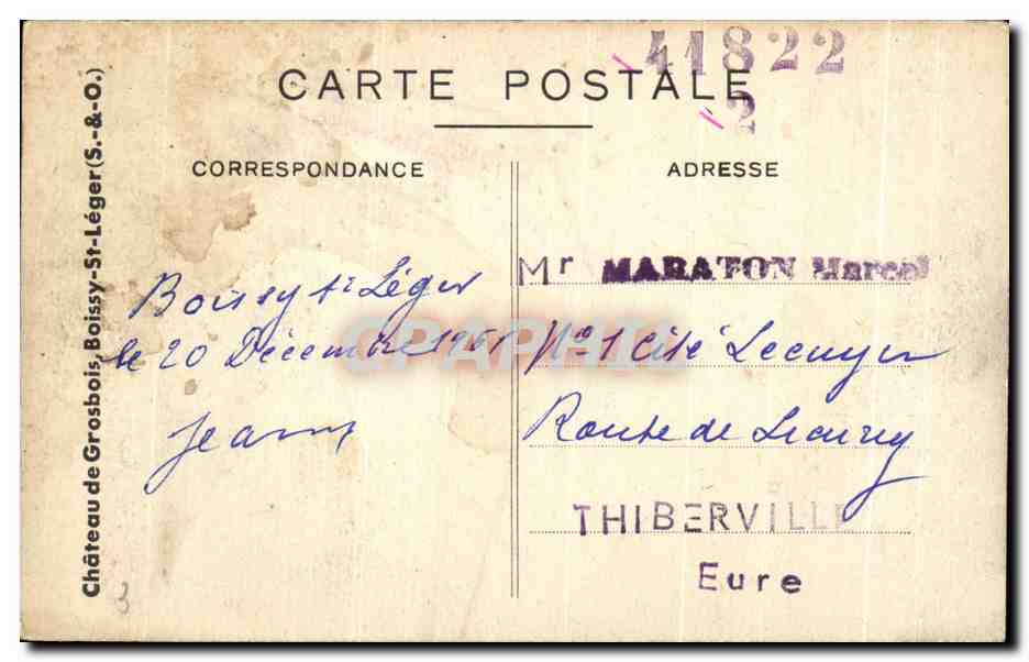 CPA Chateau De Grosbois Boissy St Leger — Rückseite