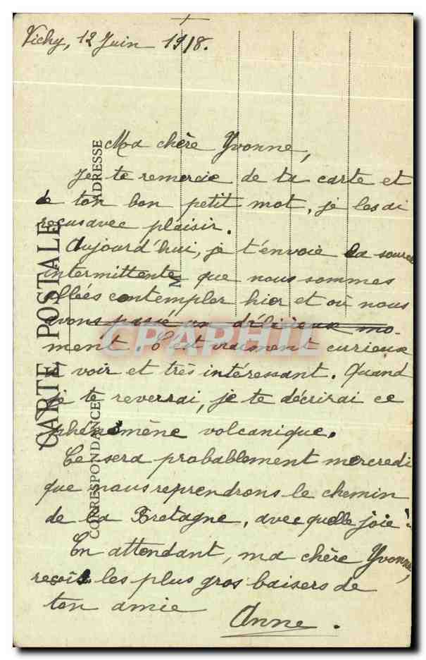 CPA Source Intermittente De Vichy Bellerive — Verso