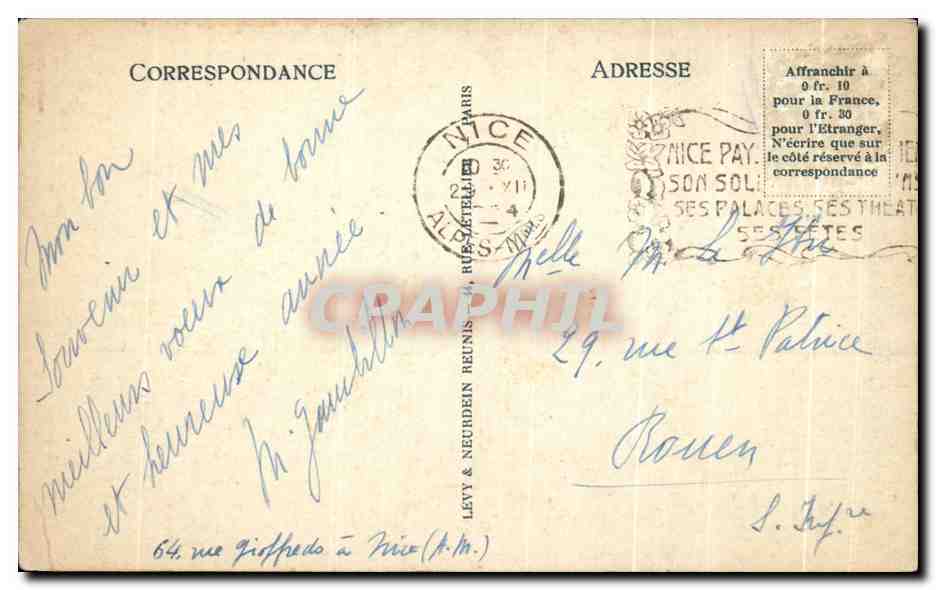 CPA Nice Les Jardins Et La Jetee Promenade — Rückseite