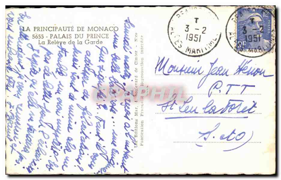 CPA La Principaute De Monaco Palais Du Prince La Releve De La Garde — Verso