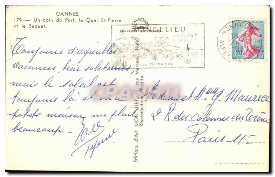 CPSM Cannes Un coin du port le quai St pierre et le Suquet — Verso