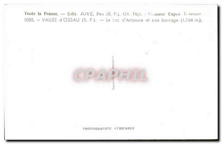Lac d'Artouste — Vallée d'Ossau — Éditeur JOVÉ, Pau — Verso
