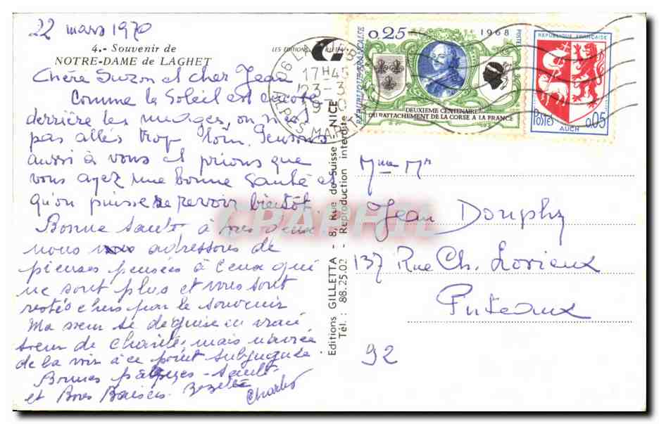 CPA Souvenir de Notre Dame de Laghet — Rückseite