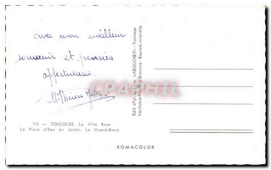 CPA Toulouse La Ville Rose La Piece d'Eau du Jardin Le Grand Rond — Verso