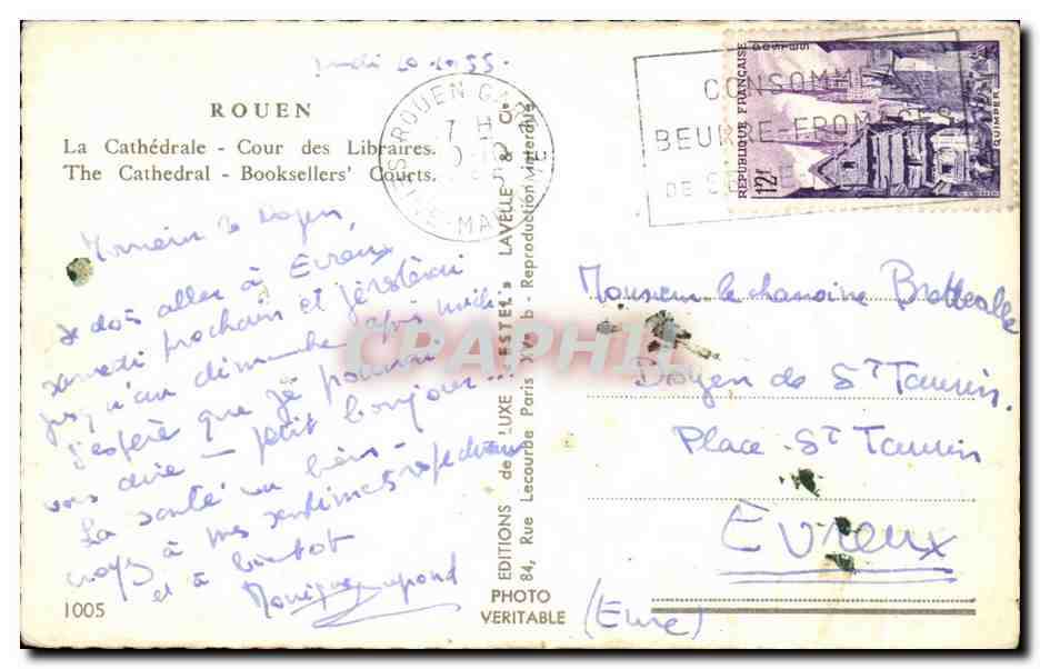 CPA Rouen La Cathedrale Cour des Libraires The Cathedral Booksellers — Verso