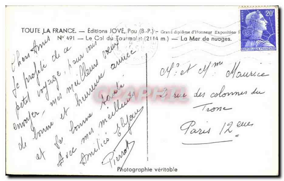 Le Col du Tourmalet — La Mer de nuages — Éditions JOVÉ, Pau (B.P.) — Reverso