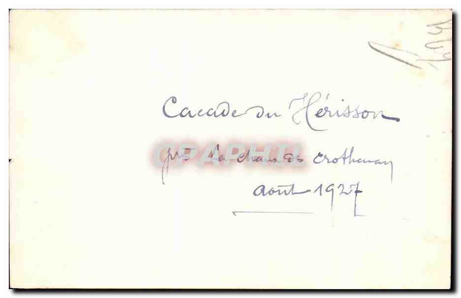 Photo Cascade de l'herisson Aout 1927 — Rückseite
