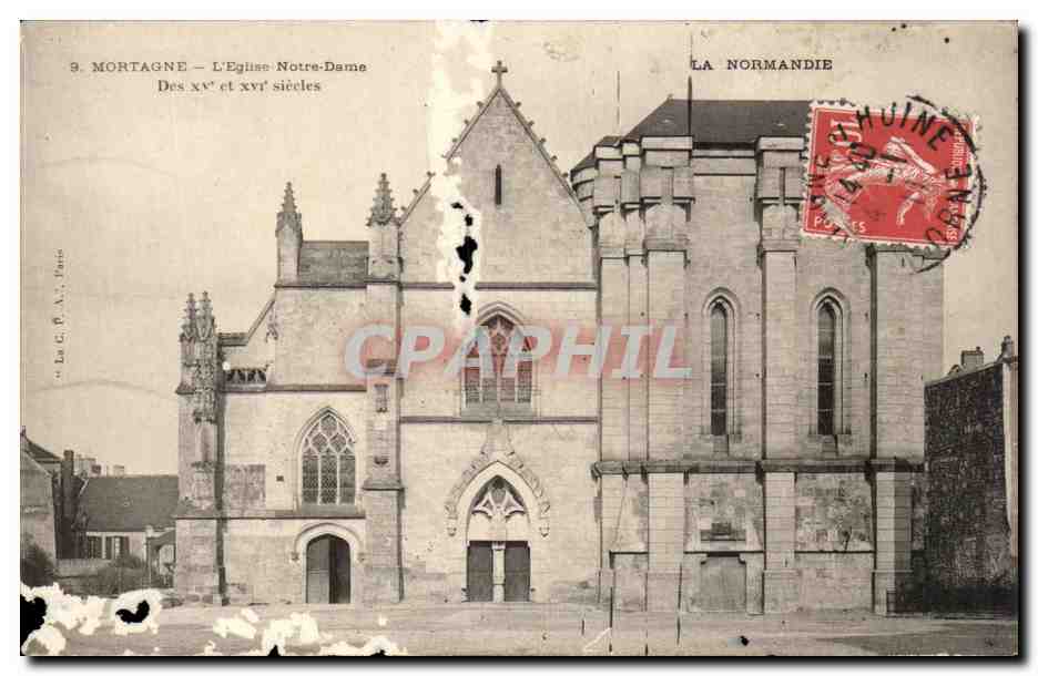Tarjeta postal antigua Mortagne La Iglesia Nuestra Señora De La Normandie