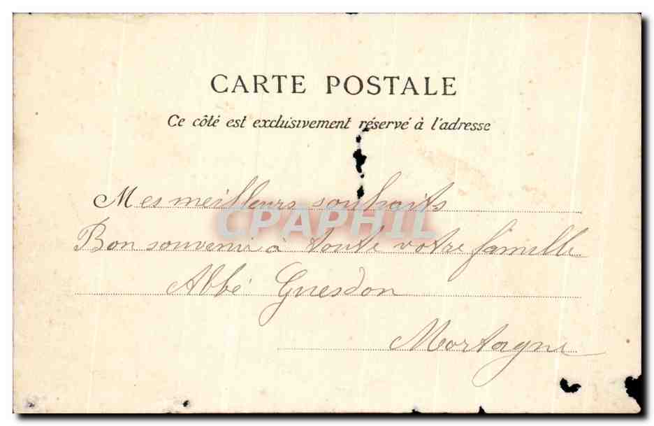 Tarjeta postal antigua Mortagne La Iglesia Nuestra Señora De La Normandie — Reverso