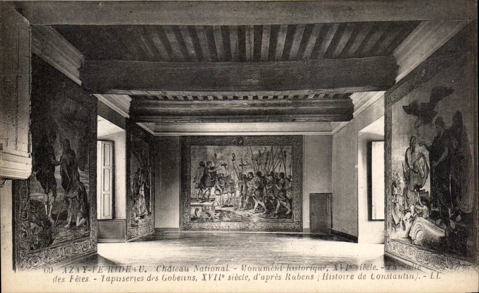 CPA Azay le Rideau Le Chateau National Salle des fetes Tapisseries des Gobelins Rubens Histoire de Constantin