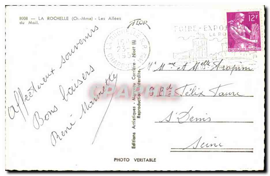 Les Allées du Mail — La Rochelle — Éditeur FLOR, n° 8008 — Rückseite
