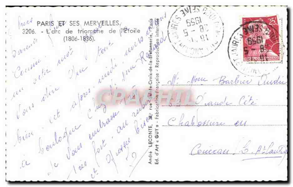 CPA Paris Et Ses Merveilles Arc de Triomphe  — Rückseite