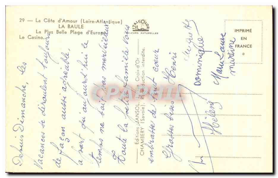 CPA La Cote d'Amour La Baule le casino — Verso