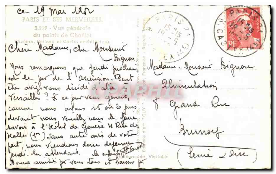 CPA Paris Et Ses Merveilles Vus Generale Du Palais De Chaillot — Verso