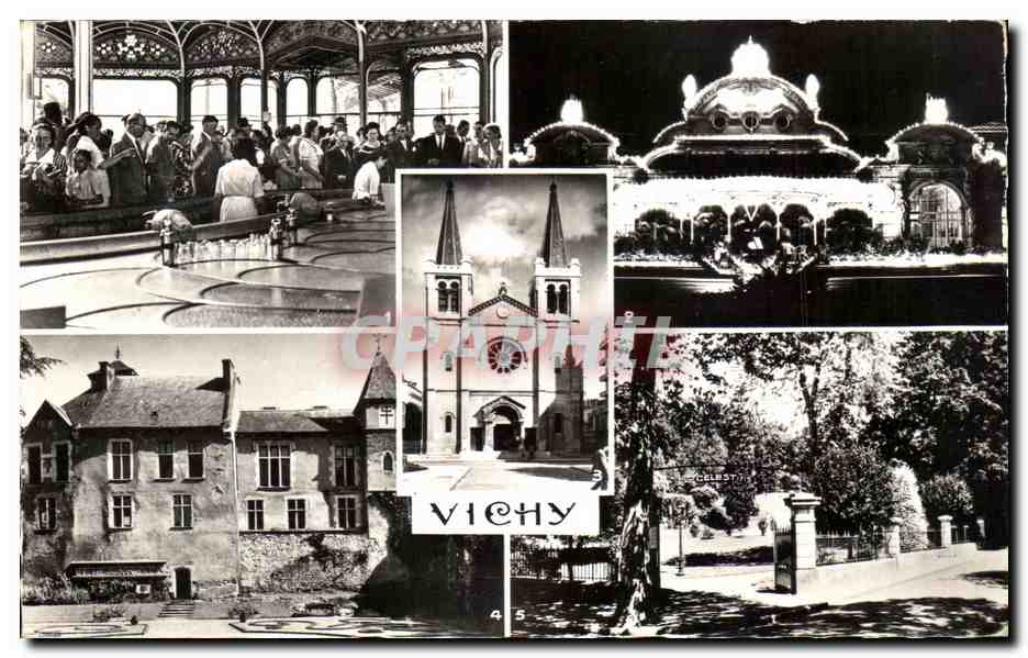 CPA Vichy Source Chomel Grand casino Eglise Saint Louis Parc des Celestins 