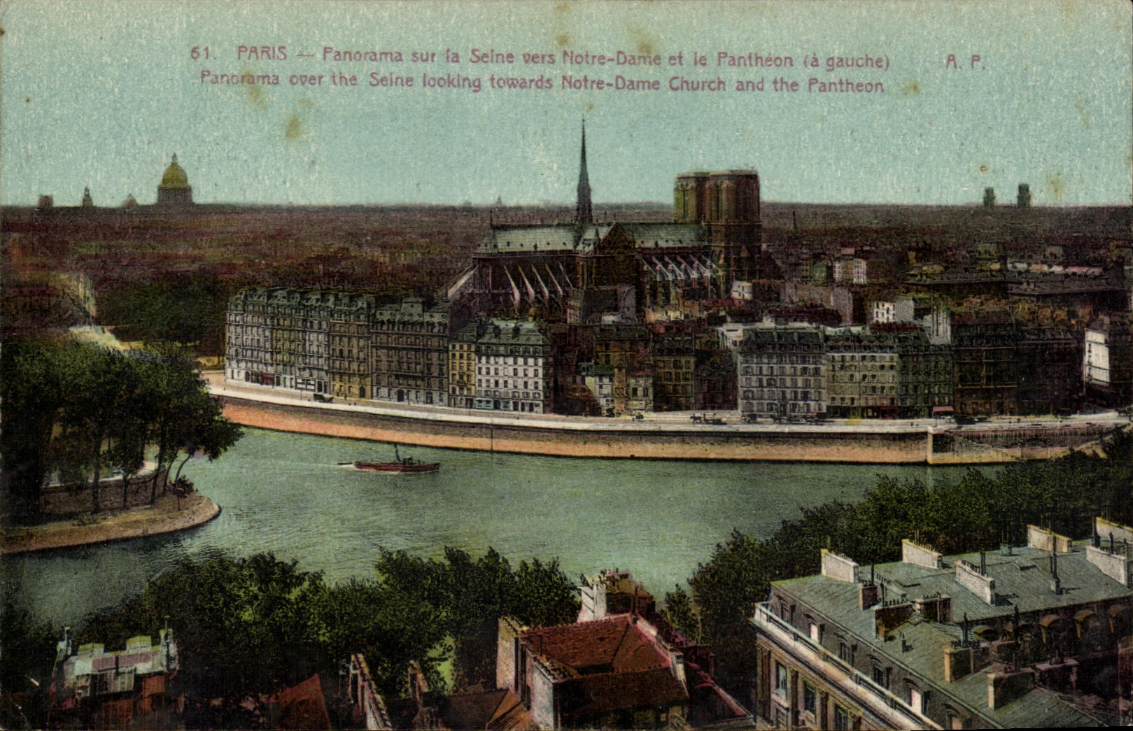 CPA Paris Panorama sur la Seine vers Notre Dame et le Pantheon 