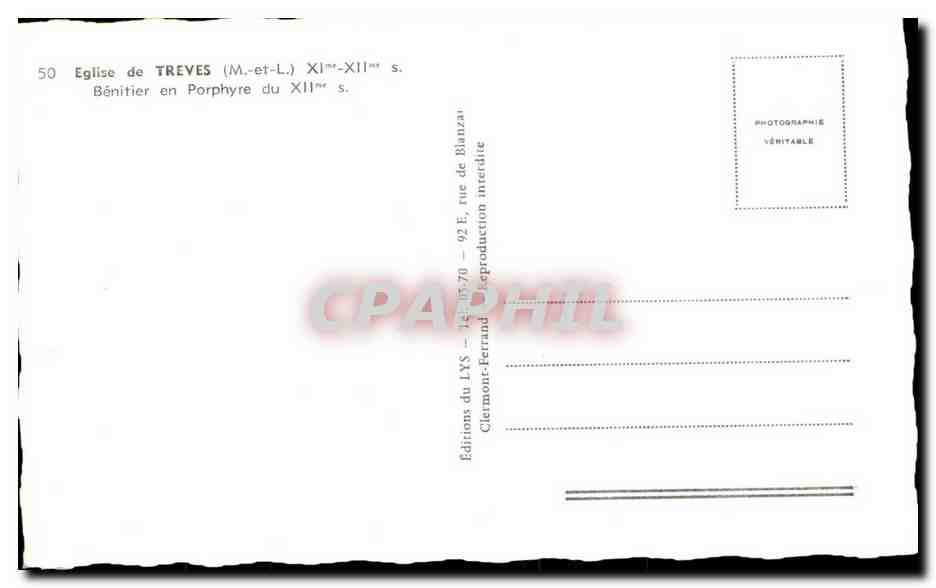 CPA Eglise de Treves Benitier en Porphyre du 12eme — Rückseite