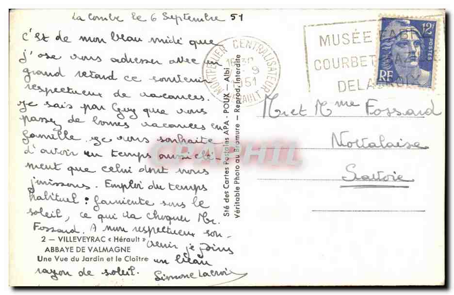 CPA Villeveyrac Herault Abbaye de Valmagne Une Vue du Jardin et le Cloitre — Verso