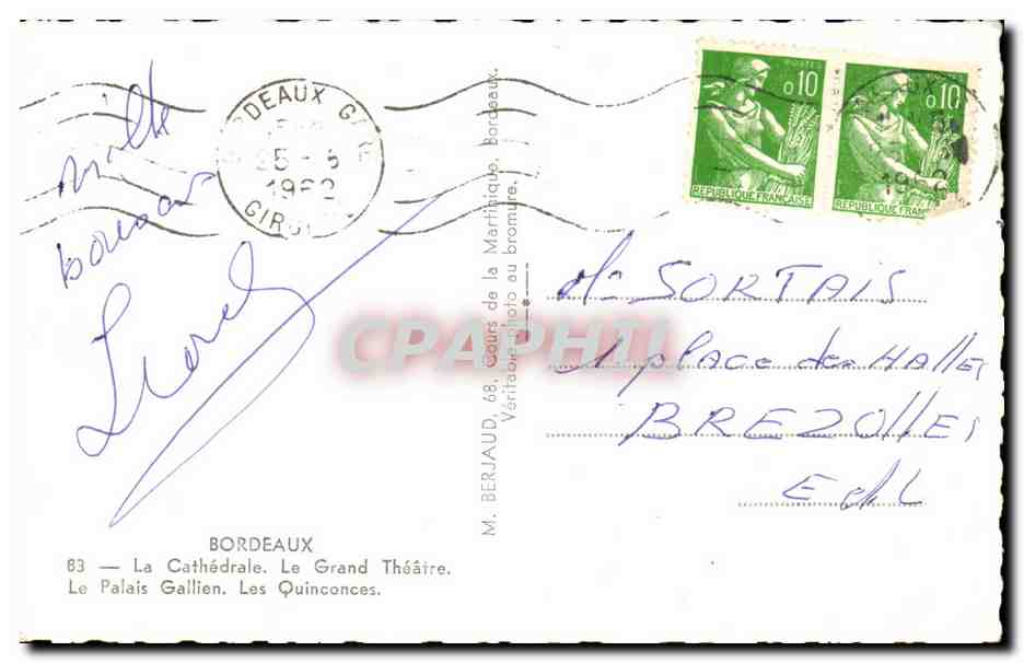 Bordeaux — Cathédrale, Grand Théâtre, Palais Gallien, Ruines romaines — éditeur Brio — Verso