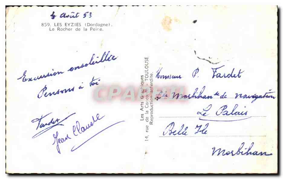 CPA Les Eyzies Le Rocher de la Peire  — Rückseite