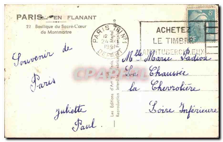 CPA Paris En Flanant Basilique du Sacre Coeur de Montmartre — Rückseite