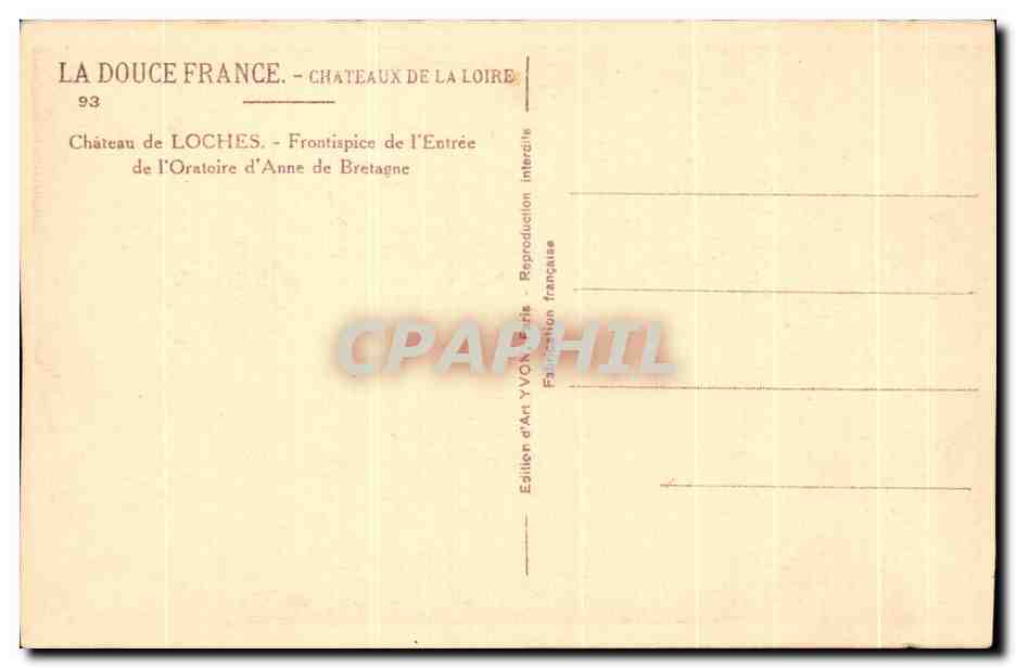 CPA Chateau de Loches Frontispice de l'Entree de l'Oratoire d'Anne de Bretagne — Rückseite