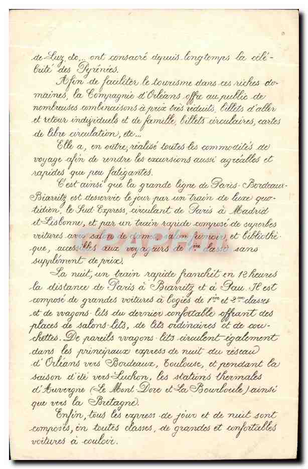 CPA Chemis De Fer De Paris A Orleans Lioran Auvergne Rocamadour Vic sur Cere — Verso
