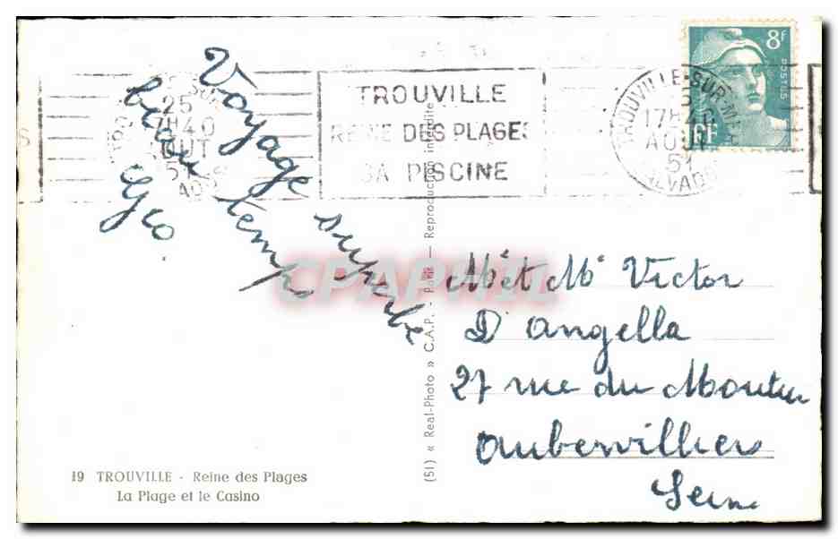 CPA Trouville Reine des Plages La Plage et le Casino — Verso