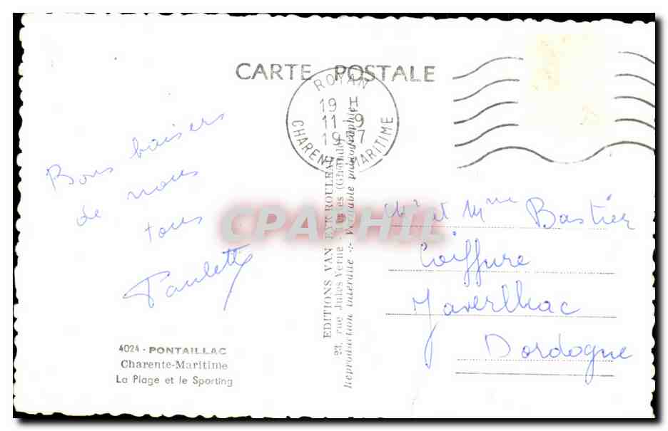 La Plage et le Sporting — Royan — Éditions Van Dyk Rotle — Rückseite