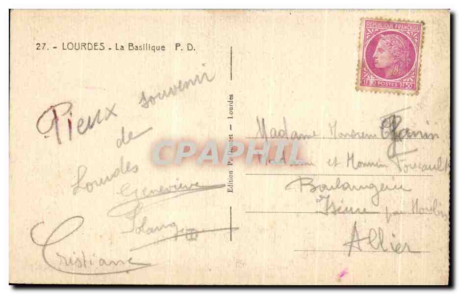 CPA Lourdes La Basillque Berger et moutons  — Verso