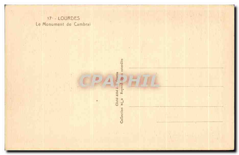 CPA Lourdes Le Monument De Cambrai — Verso