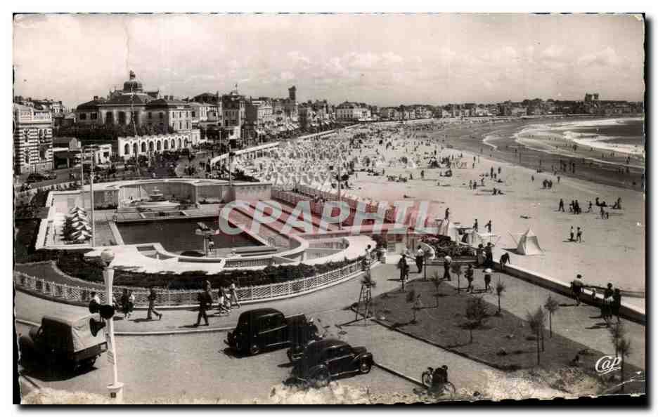 Tarjeta postal antigua Les Sables D'Olonne Vista sobre el Terraplén y la Piscina