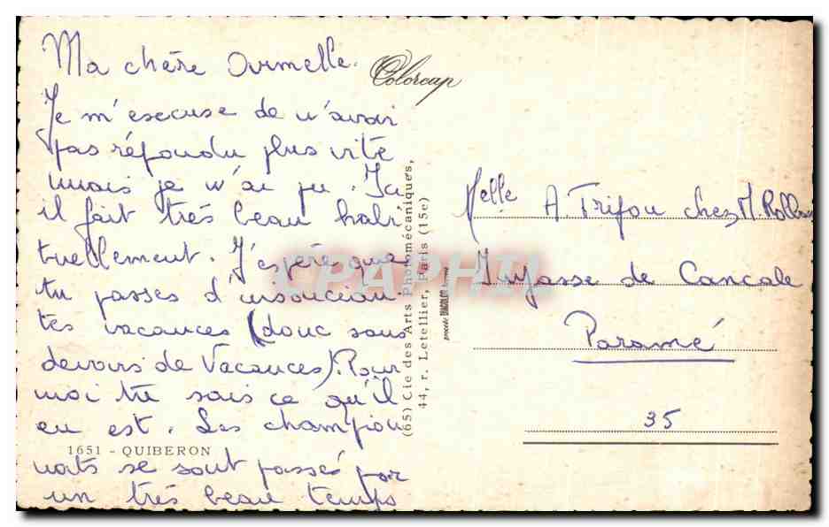 Quiberon — Cure Iodée — éditeur Colorcap — Verso