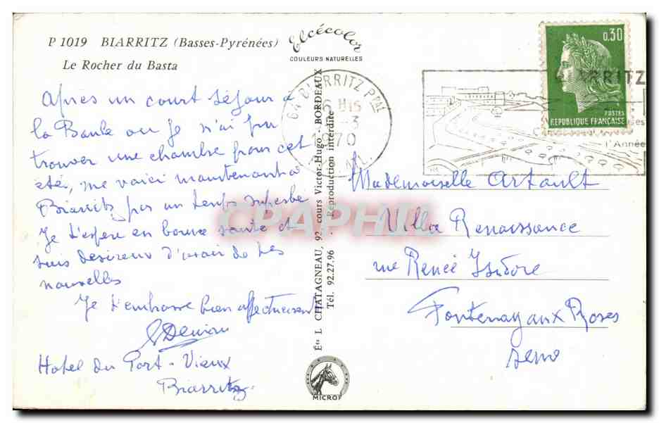 CPA Biarritz Le Rocher Du Basta — Rückseite