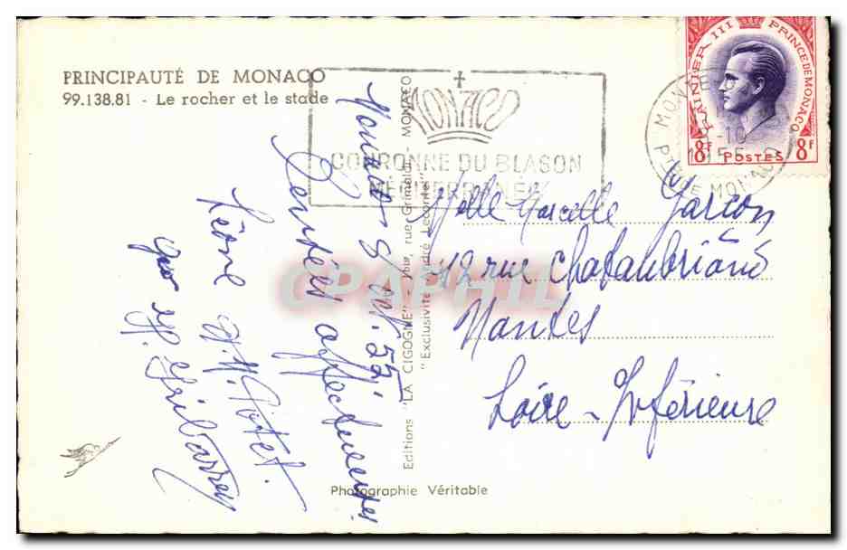 CPA Principaute De Monaco Le Rocher Et Le Stade — Rückseite