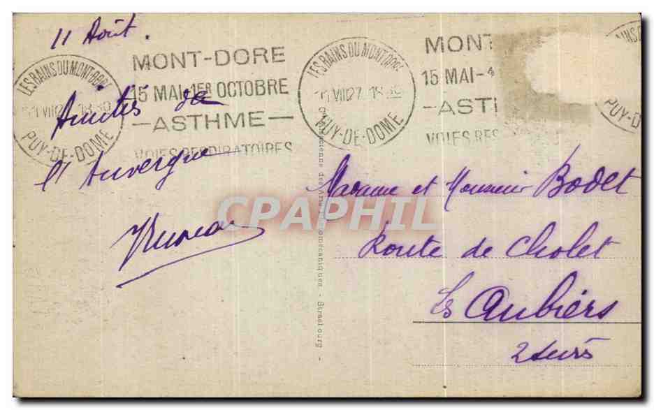 CPA Le Mont Dore Le Capucin le Funiculaire et le Parc des Sports — Verso