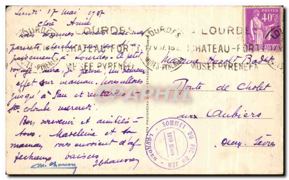 CPA Lourdes Le Gave et la Basilique — Verso