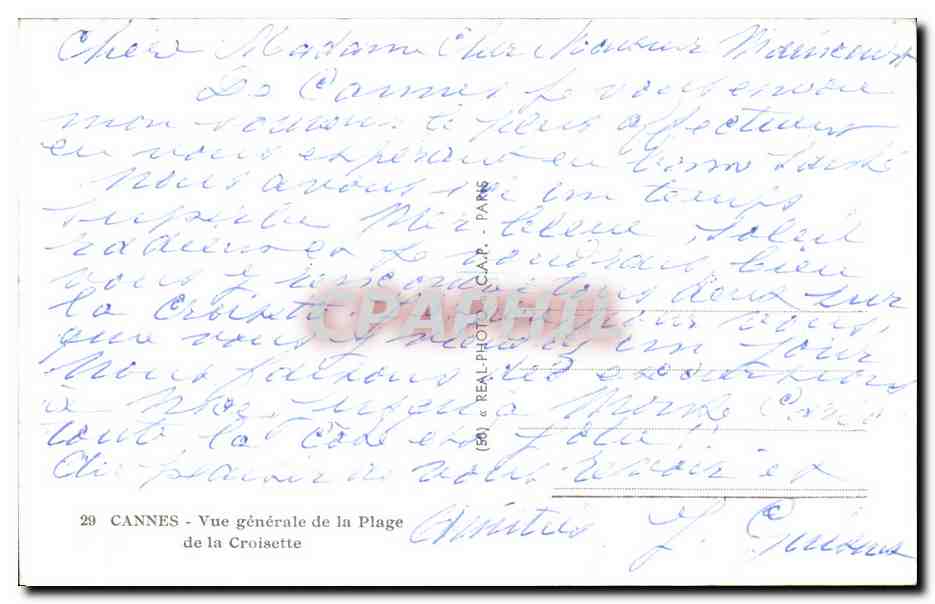 CPA Cannes Vue Generale De La Plage De La Croisette — Rückseite