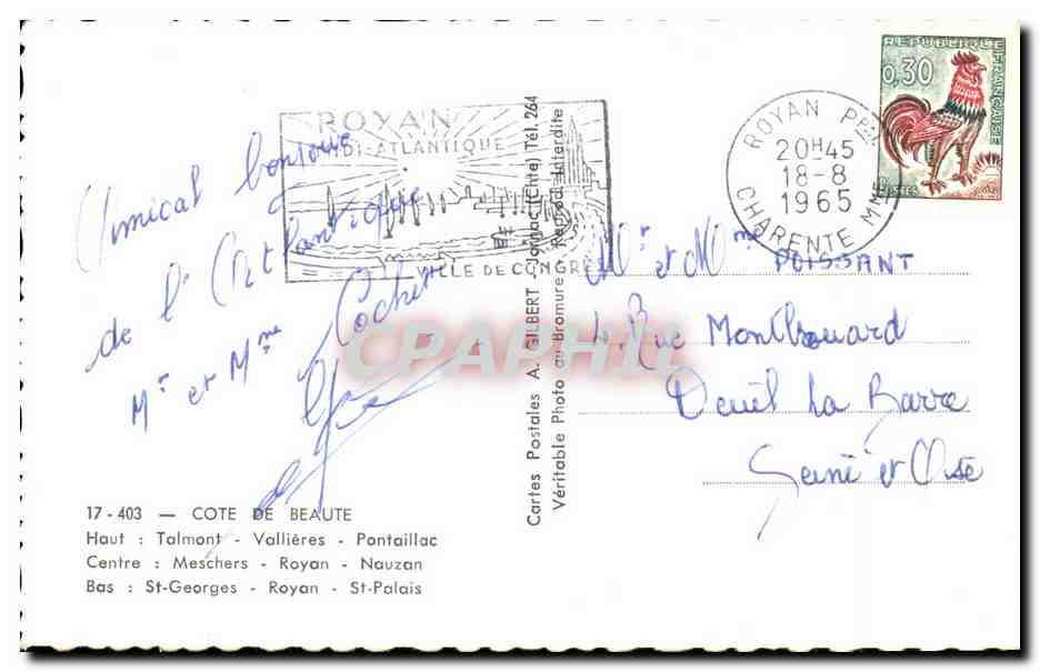 CPA Cote De Beaute Talmont Vallieres pontaillac Meschers Royan Nauzan St Georges Royan St Palais — Back