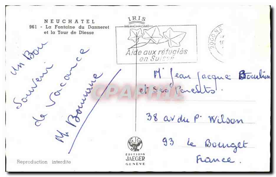 CPA Neuchatel La Fontaine Du Danneret Et La Rour De Diesse — Rückseite