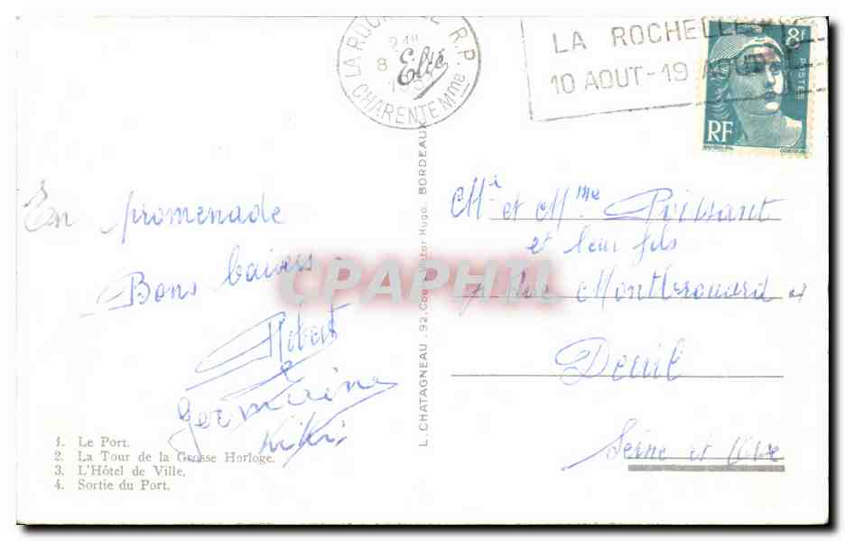La Rochelle — Souvenir de La Rochelle — L. Chataneau — Verso