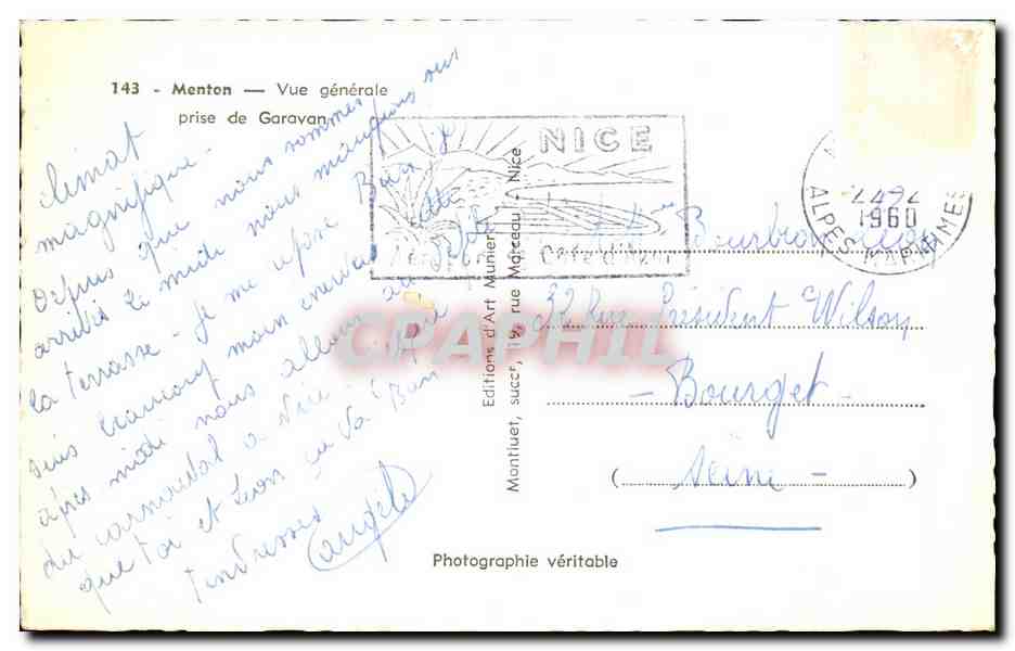 CPA Menton Vue Generale Prise de Garavan — Rückseite