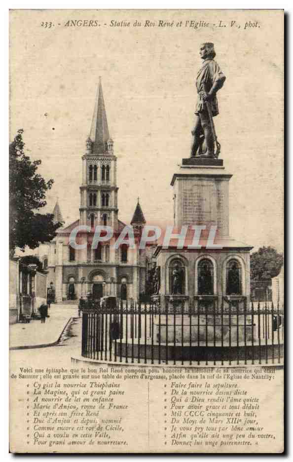 CPA Angers Statue du Roi Rene et l'Eglise